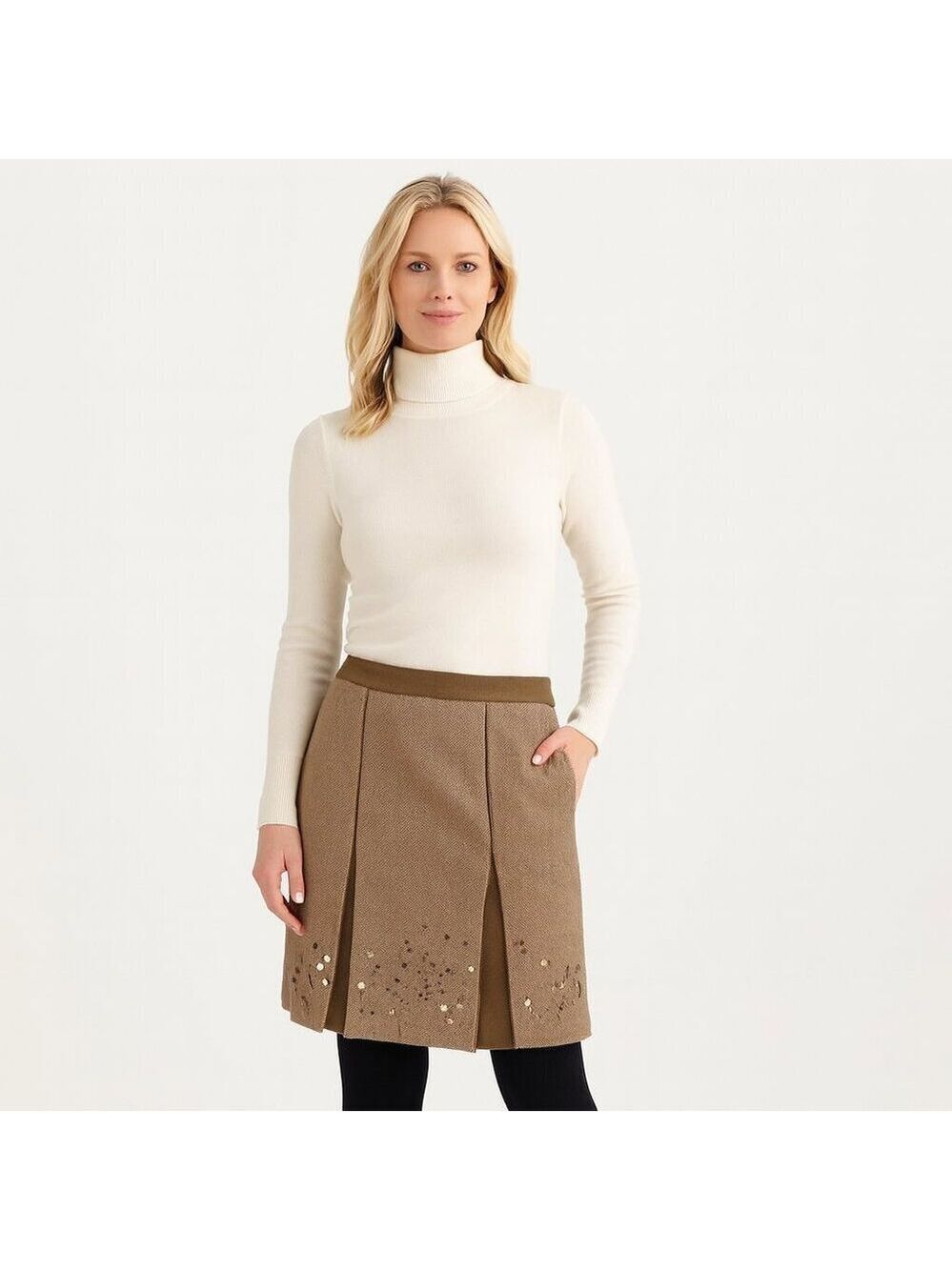LOFT Camel Wool Blend Skirt w/ Beaded Hem – Size 6